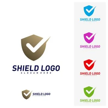 Shield Check Logo Design Concept Vector. Shield quality vector illustration D 스톡 일러스트