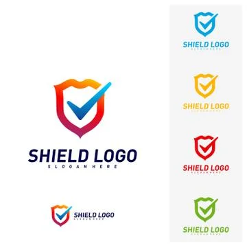 Shield Check Logo Design Concept Vector. Shield quality vector illustration D Illustrazione stock