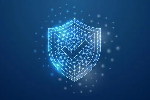 Shield with check mark 3d symbol in low poly style. Security design concept Stock Illustration