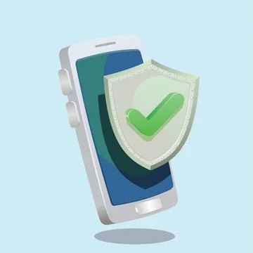 Shield Check Mark , defender protection smartphone vector illustration icon Stock Illustration