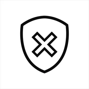 Shield check mark false icon or security shield danger protection icon with c Stock Illustration