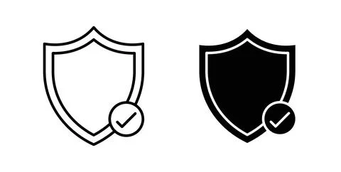 Shield check mark icon collection in black, Line icons, flat symbols Stock Illustration