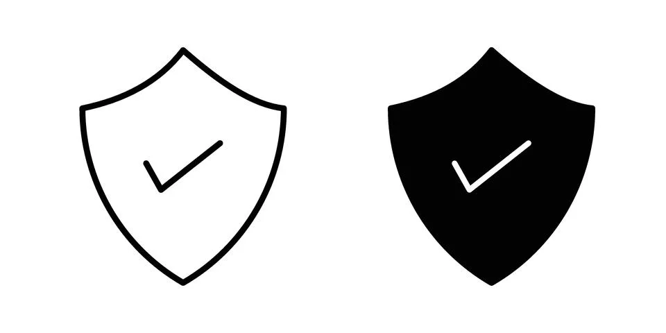 Shield check mark icon drawing lines. Silhouette style vector bundle Stock Illustration