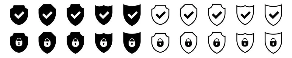 Shield check mark icon . Protection secure lock vector sign. Stock Illustration