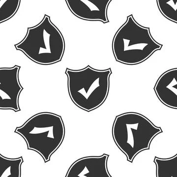 Shield with check mark icon seamless pattern on white background. Flat design イラスト素材