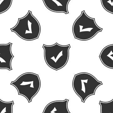 Shield with check mark icon seamless pattern on white background. Flat design Illustrazione stock