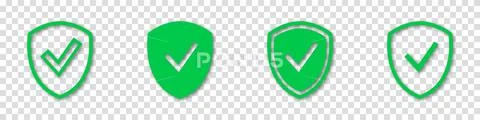 Shield check mark icon set. Protection approve sign. Safe icon. Tick ...