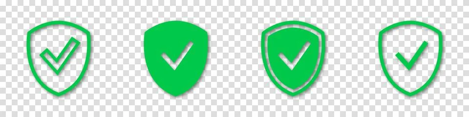 Shield check mark icon set. Protection approve sign. Safe icon. Tick and cros Stock Illustration