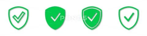 Shield check mark icon set. Protection approve sign. Safe icon. Tick ...