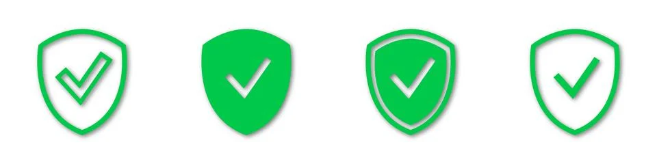 Shield check mark icon set. Protection approve sign. Safe icon. Tick and cr.. Stock Illustration