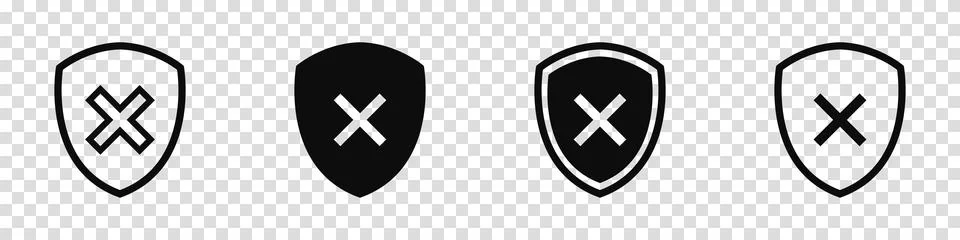 Shield check mark icon set. Protection approve sign. Safe icon. Tick and cr.. Stock Illustration