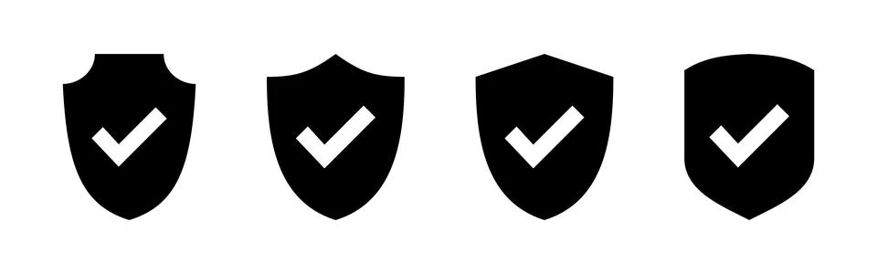 Shield check mark  icon set. Protection approve sign. Safe icon vector Stock Illustration