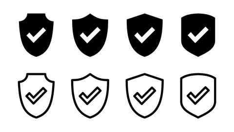 Shield check mark  icon set. Protection approve sign. Safe icon vector Illustrazione stock