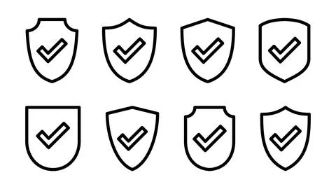 Shield check mark  icon set. Protection approve sign. Safe icon vector Stock Illustration
