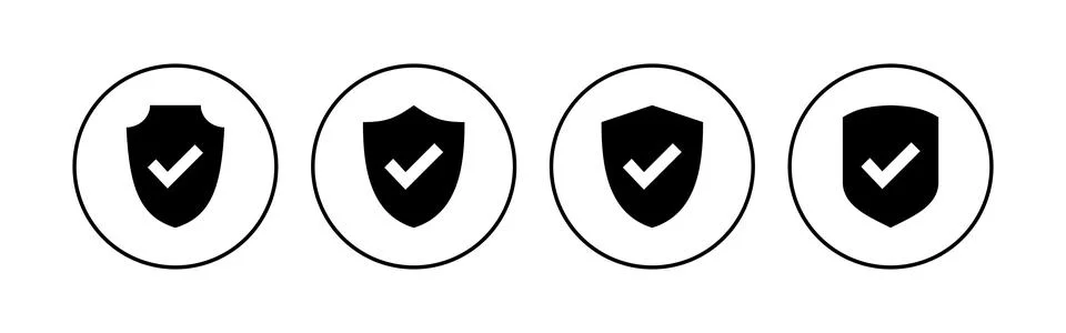 Shield check mark  icon set. Protection approve sign. Safe icon vector Illustrazione stock