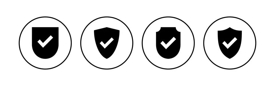 Shield check mark  icon set. Protection approve sign. Safe icon vector Stock Illustration