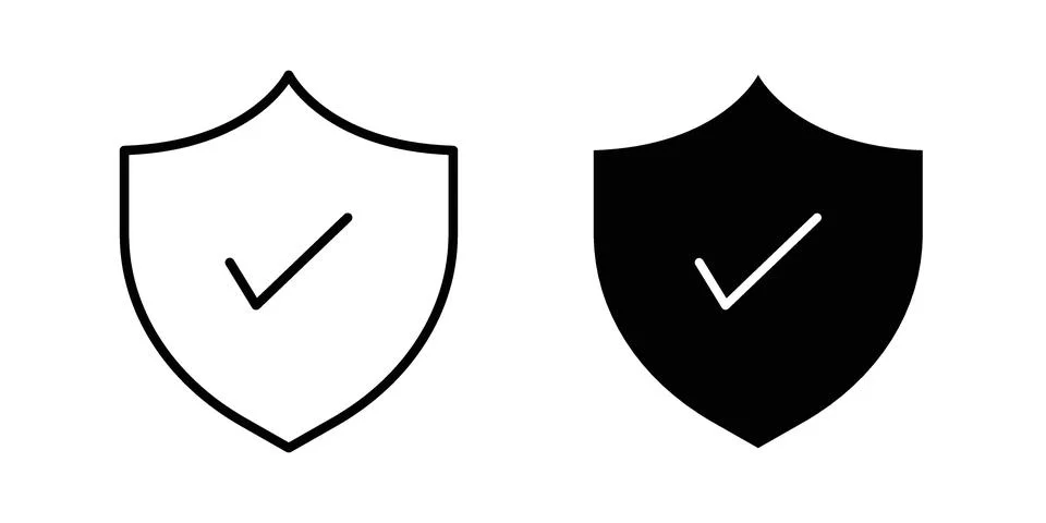Shield check mark icon silhouette vector set. thin line pack Stock Illustration