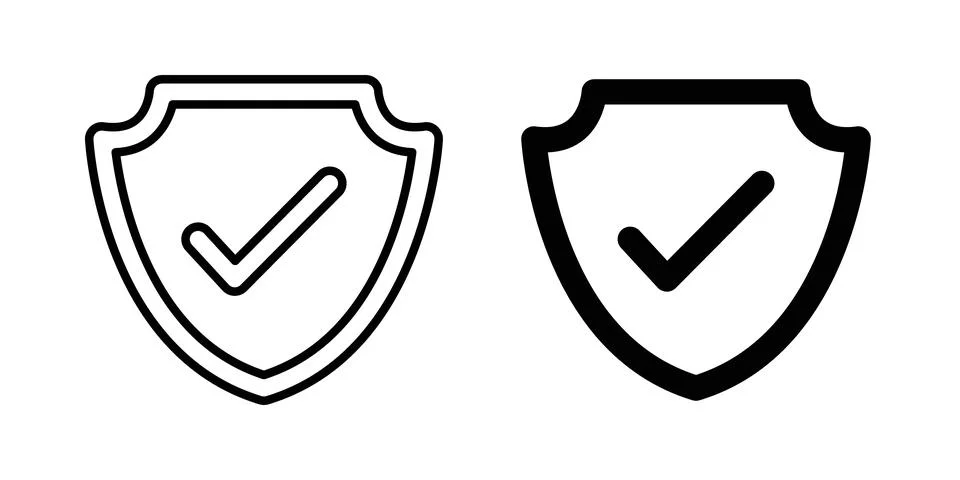 Shield check mark icon symbol. Flat and Stroke Vector illustration Stock Illustration
