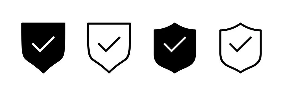 Shield check mark icon vector illustration. Protection approve sign. Insura.. Stock Illustration