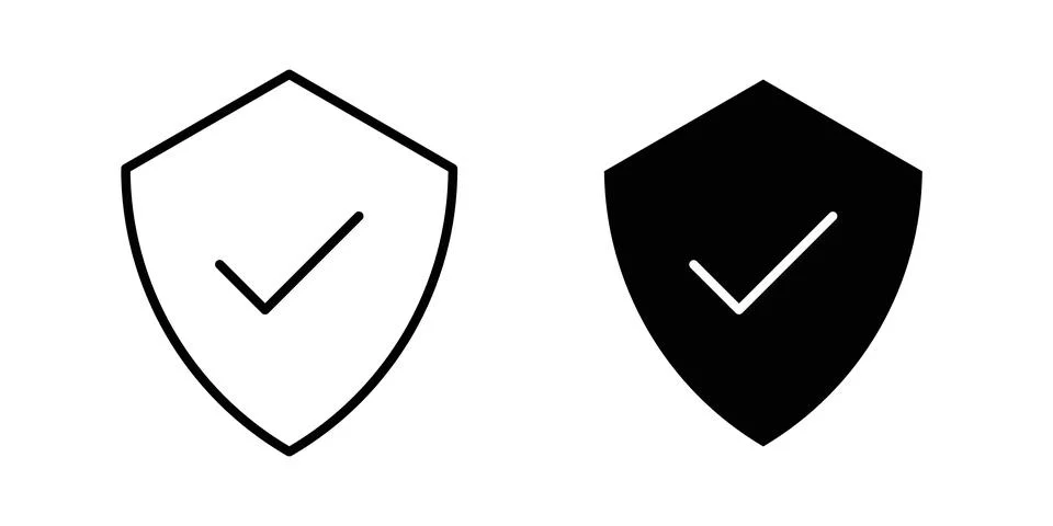 Shield check mark icon vector symbol graphics Stock Illustration