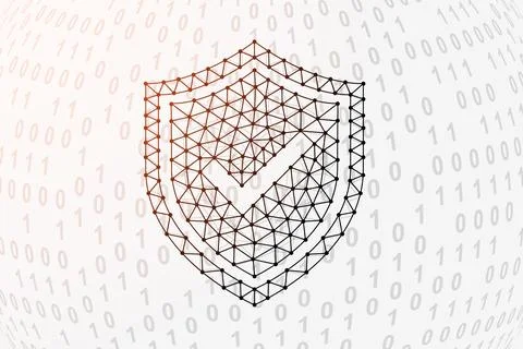 Shield with check mark low poly symbol with binary code background. Antivirus 스톡 일러스트