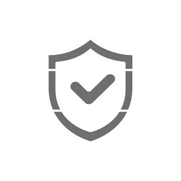 Shield with check mark, quality control protection, accepted, approved grey icon 스톡 일러스트
