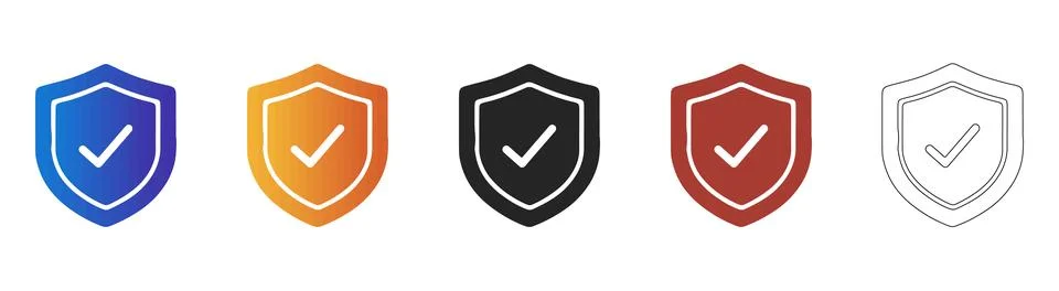 Shield with check mark security status icon set Stock Illustration