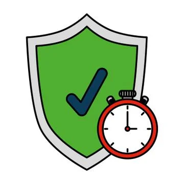 Shield with check symbol and chronometer Stock Illustration