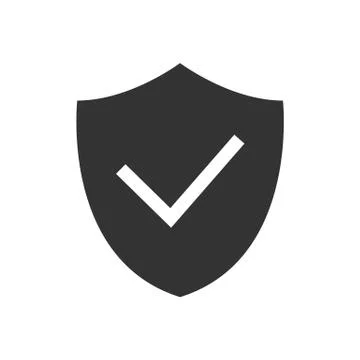Shield with checkmark black icon on white background Stock Illustration
