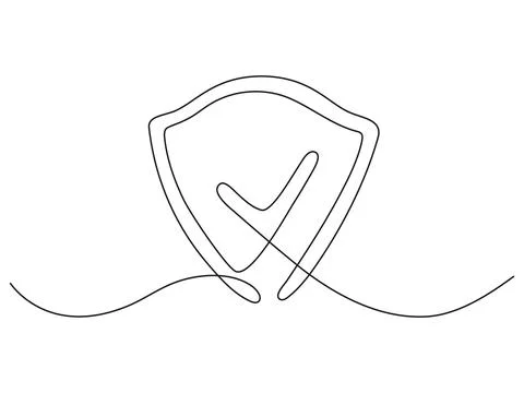 Shield with checkmark continuous line art. Stock Illustration