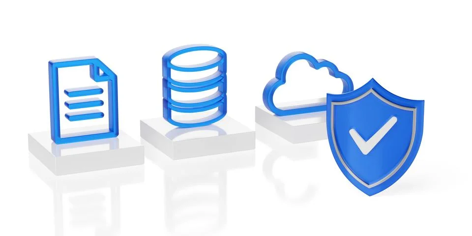 Shield with checkmark in front of file, server or database and cloud icon r.. イラスト素材
