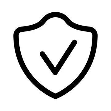 Shield with checkmark icon line isolated on white background. Black flat th.. Stock Illustration