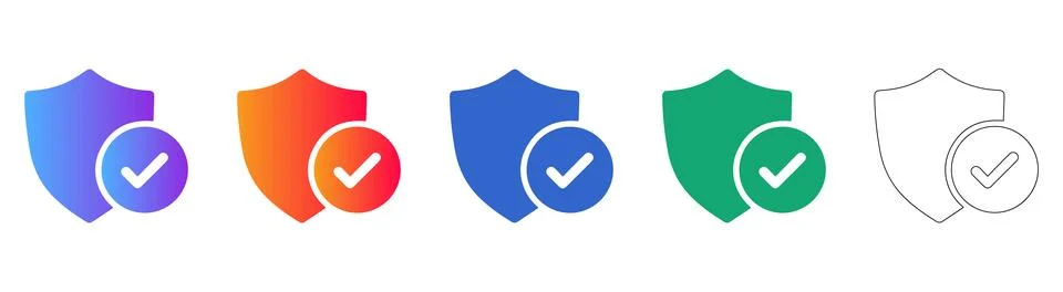 Shield with Checkmark Icons Set for Security Stock Illustration