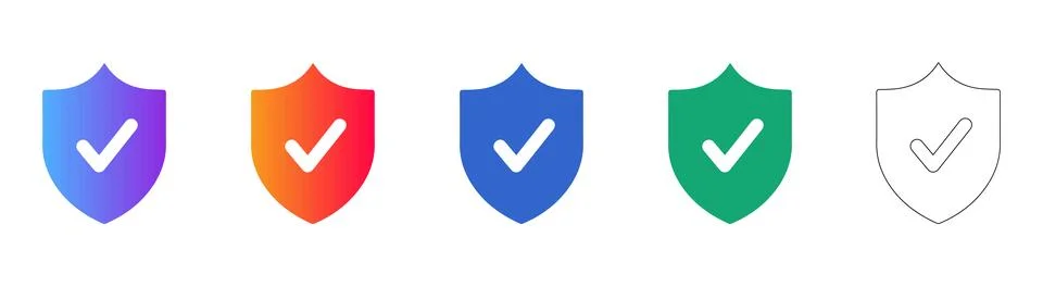 Shield Checkmark Icons Set for Security and Verification Stock Illustration
