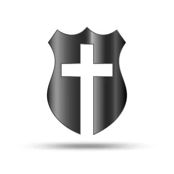 Shield with Christian Cross. Vector illustration. Stock Illustration
