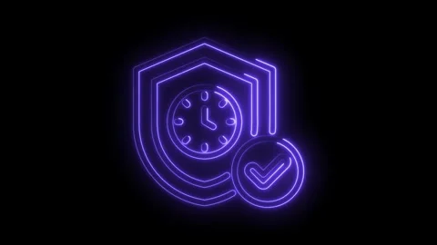 Shield clock neon sign security compliance and time management with black Stock Footage 330777342