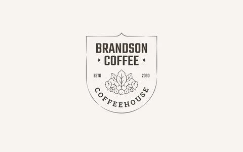 Shield Coffee Cherry Branch Logo Vector Template Heraldic Vintage Emblem Stock Illustration