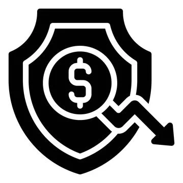 Shield with coin and decrease arrow icon, Bankruptcy related vector Stockillustratie