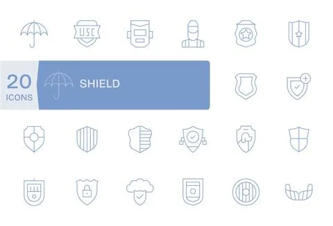 Shield Complete Vector Package with 20 Retina Ready Thin Line Editable Icons Stock Illustration