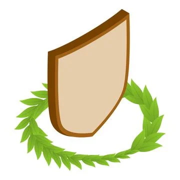 Shield concept icon isometric vector. Triangular shield and green round wreath 스톡 일러스트