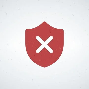 Shield with cross icon. Rejected, prohibited, close, warning sign, protection Stock Illustration