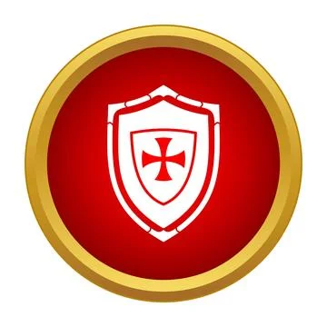 Shield with cross icon in round red button Stock Illustration