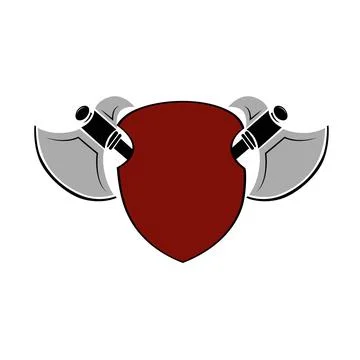 Shield with crossed axes vector logo  vector illustration Stock Illustration