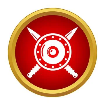 Shield with crossed daggers icon representing protection Stock Illustration