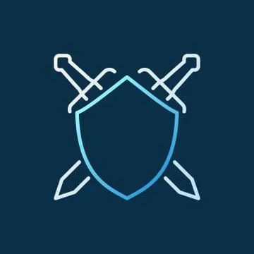 Shield with Crossed Swords vector concept outline colored icon Stock Illustration