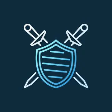 Shield with Crossed Swords vector creative outline icon Stock Illustration