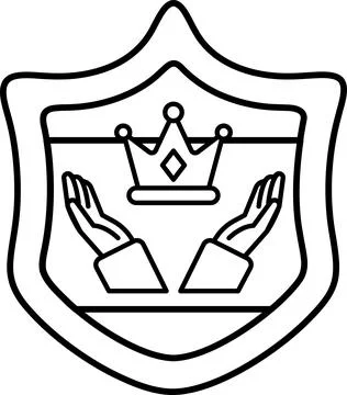 A shield with a crown on top and two hands on the bottom Stock Illustration