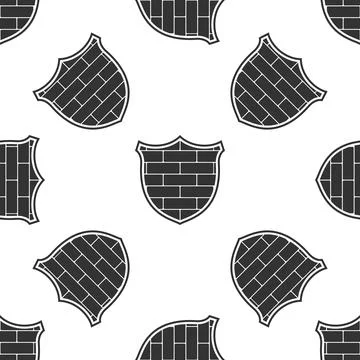 Shield with cyber security brick wall icon isolated seamless pattern on white 스톡 일러스트