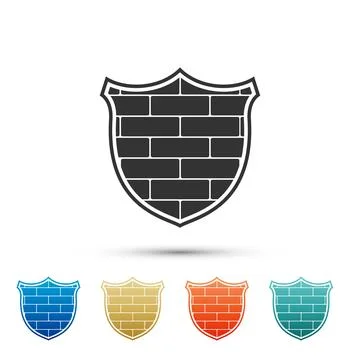 Shield with cyber security brick wall icon isolated on white background. Data Illustrazione stock