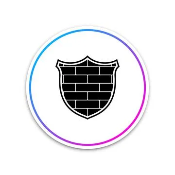 Shield with cyber security brick wall icon isolated on white background. Data イラスト素材